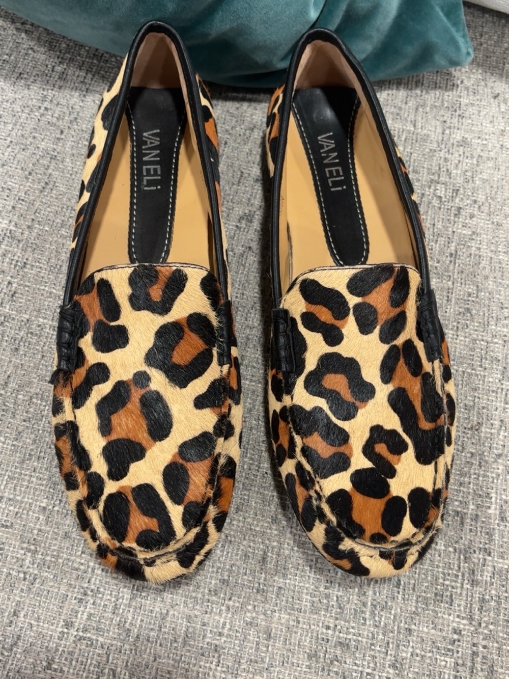 Vaneli Leopard Calf-Hair Loafers in Black and Tan